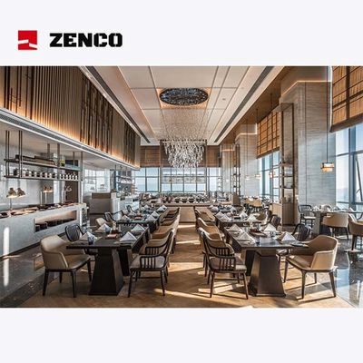 Modern Hotel Hotel Restoran furnitur Set Meja Kayu Padat dan Kursi Kulit untuk Empat