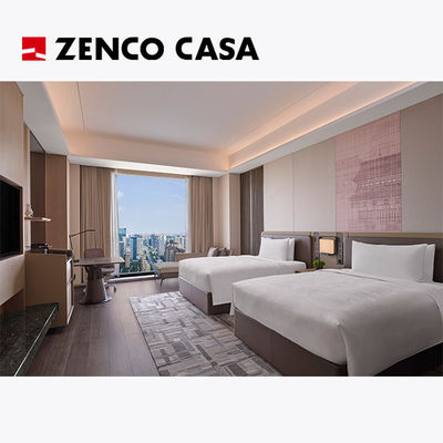 Set furnitur kamar tidur gaya hotel modern dengan dua tempat tidur ukuran 1500 * 2000mm