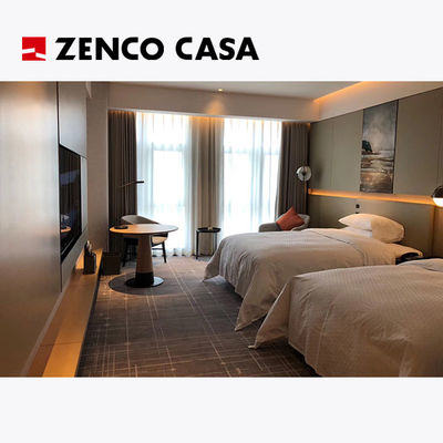 ISO14001 Perabot kamar tidur hotel gaya modern termasuk tempat tidur kembar dan lemari samping tempat tidur