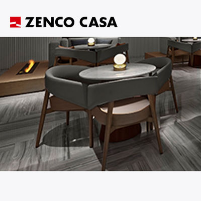 Furniture Hotel Leisure Set Dengan Meja Bulat Marmer Dan Kursi Lounge Kulit