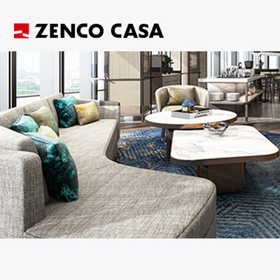 Set furnitur ruang tamu eksekutif hotel termasuk sofa kain dan meja kopi