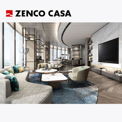 Set furnitur ruang tamu eksekutif hotel termasuk sofa kain dan meja kopi