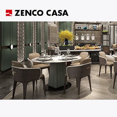 Set furnitur hotel restoran termasuk kursi makan kulit dan meja makan bulat marmer
