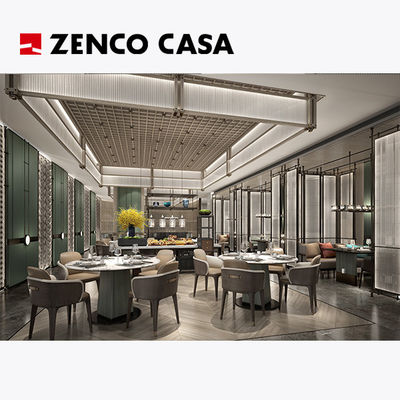 Set furnitur hotel restoran termasuk kursi makan kulit dan meja makan bulat marmer